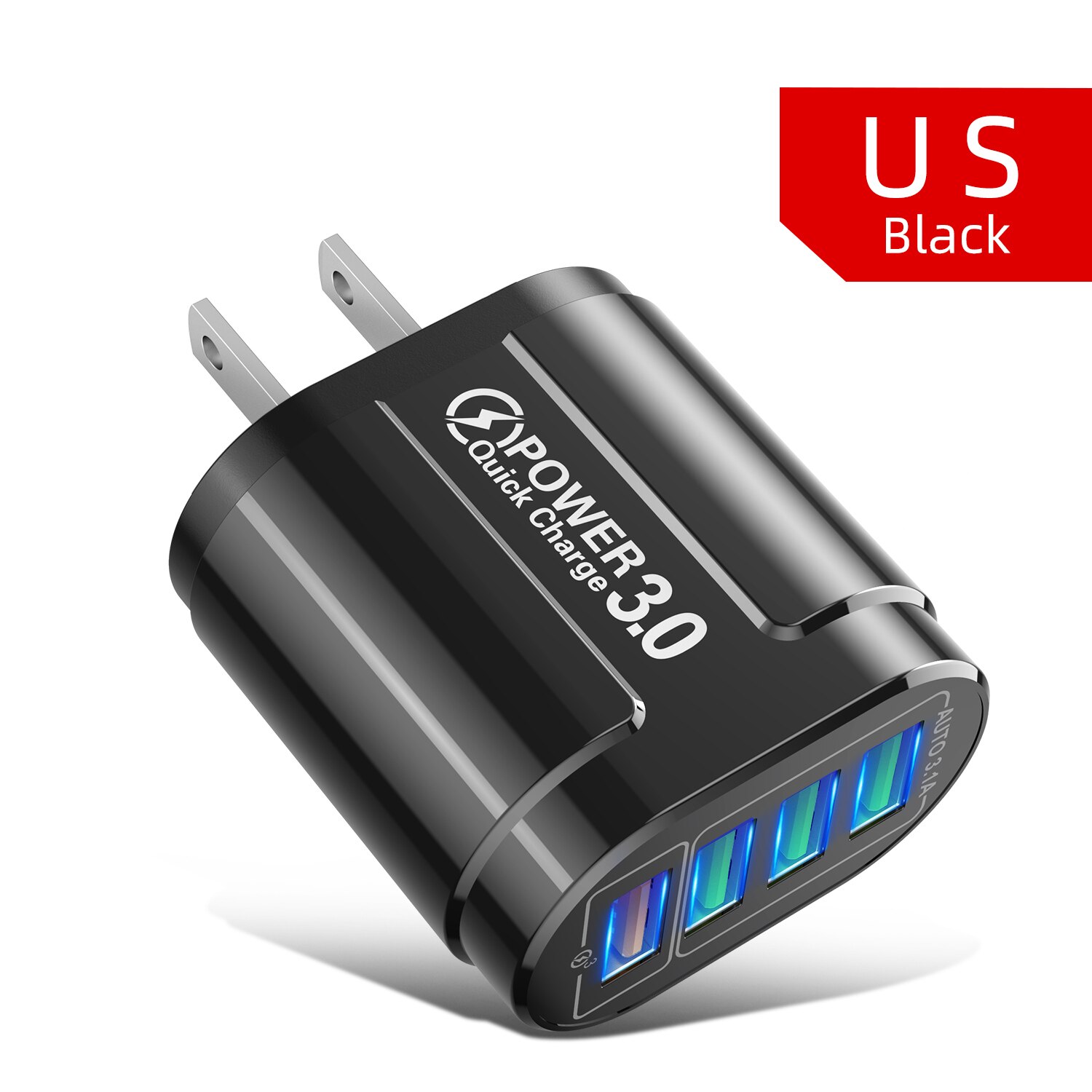 4 Poorten 48W Usb Lader Snel Opladen Qc 3.0 Muur Opladen Voor Iphone 13 12 Samsung Redmi Xiaomi Mi 11 Mobiele Telefoon Adapter Reizen: 4Port US plug Black