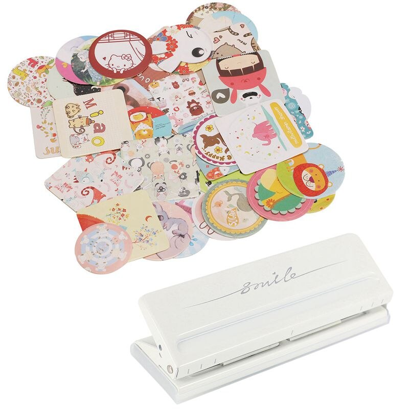 38Pcs Diary Decoration Scrapbooking Sticker & 1pcs White 6 Hole Punch Loose-Leaf Standard Puncher Paper Adjustable
