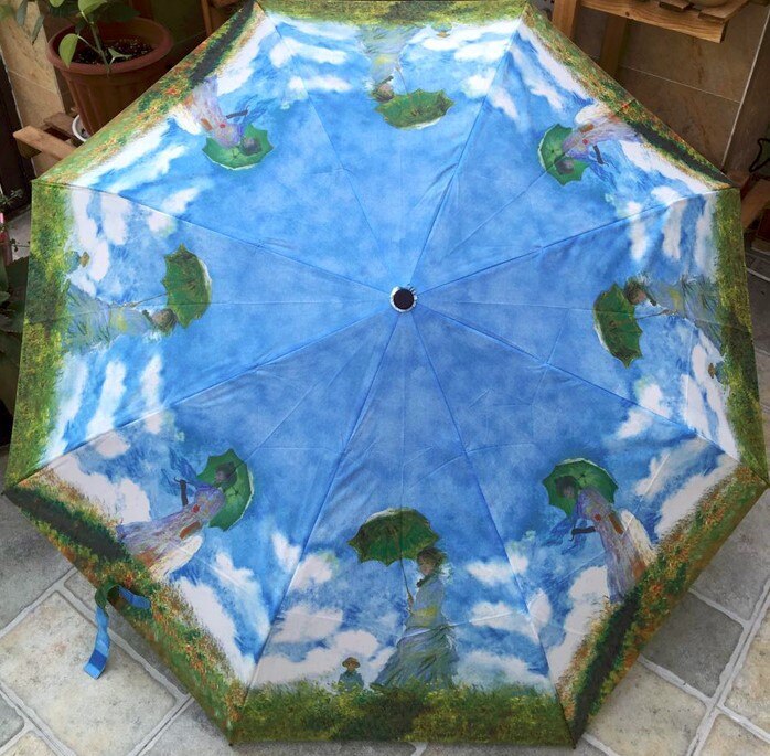 Oil Painting Umbrella Angel Holding Umbrella Woman Automatic Tri-fold Shade Sunny Umbrella: 1