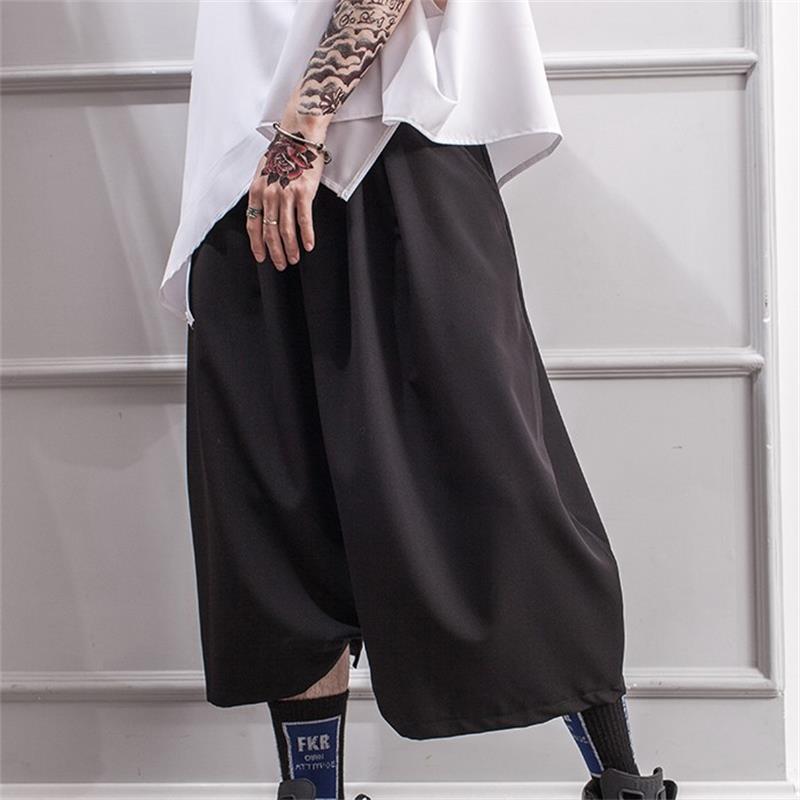 Pantaloni da uomo pantaloni estivi pantaloni culotte da uomo cavallo basso pantaloni larghi hip hop nero Yamamoto style