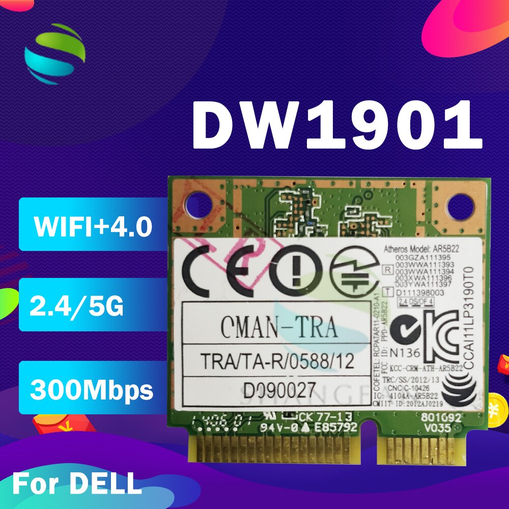 Atheros AR9462 AR5B22 WB222 DW1901 CTJ7G KWGW5 300M + BT4.0 Half Mini Pcie Draadloze Kaart Voor Dell 15R 17R 14TR 15TR M521R