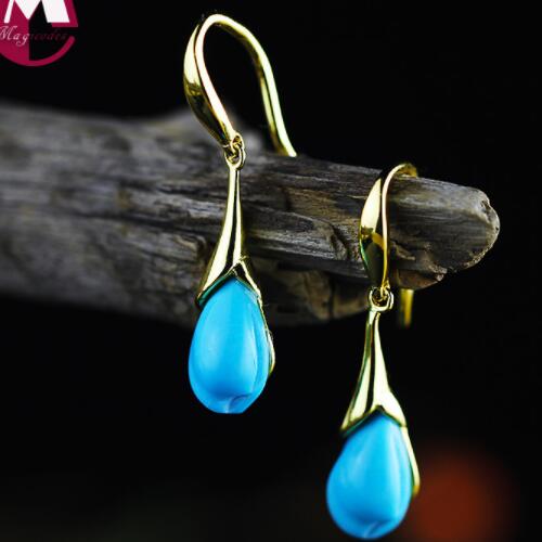 Turquoise Tulip Oorbellen 925 Sterling Zilveren Sieraden Set Voor Vrouwen Natuursteen Hanger Zilver 925 Sieraden SS04: Earrings