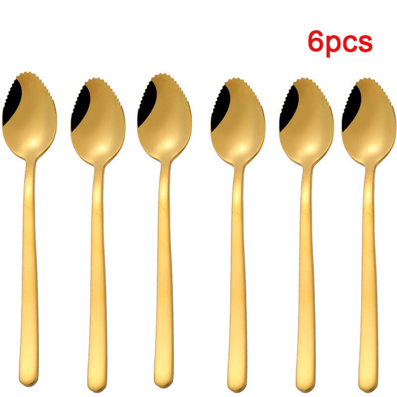 Cuillère à Dessert, cuillère, pamplemousse, fruits en forme de fruits en acier inoxydable, enfants ustensiles de table pour bébés, Gadget de cuisine accessoires de cuisine 6 pièces: Gold