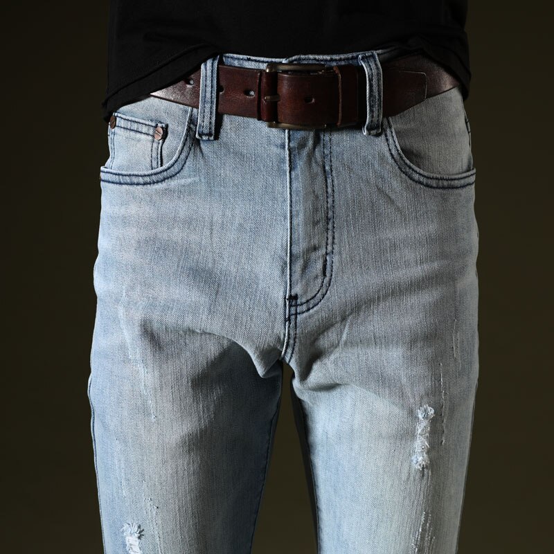 Brand Mens Blue Ripped Flare Jeans Slim Fit Men Stretch Business Casual Denim Pants Office Long Flared Jeans Trousers