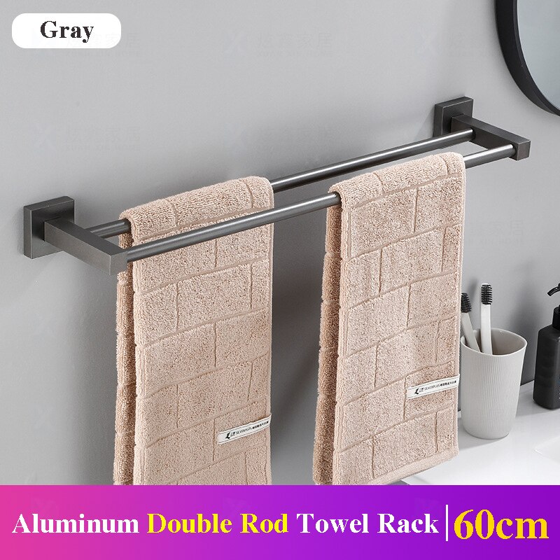 Bathroom Towel Holder Gray Single Double Poles Rac... – Grandado