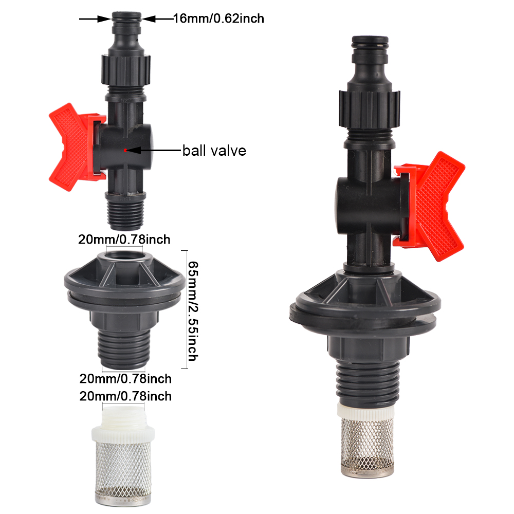 1/2 3/4 Zoll PVC Zapfen Regenfass Wasserhahn Ventil Bausatz mit Schottverschraubung und Schlauchadapter, für Aquarien, Wassertanks, Schwimmbecken