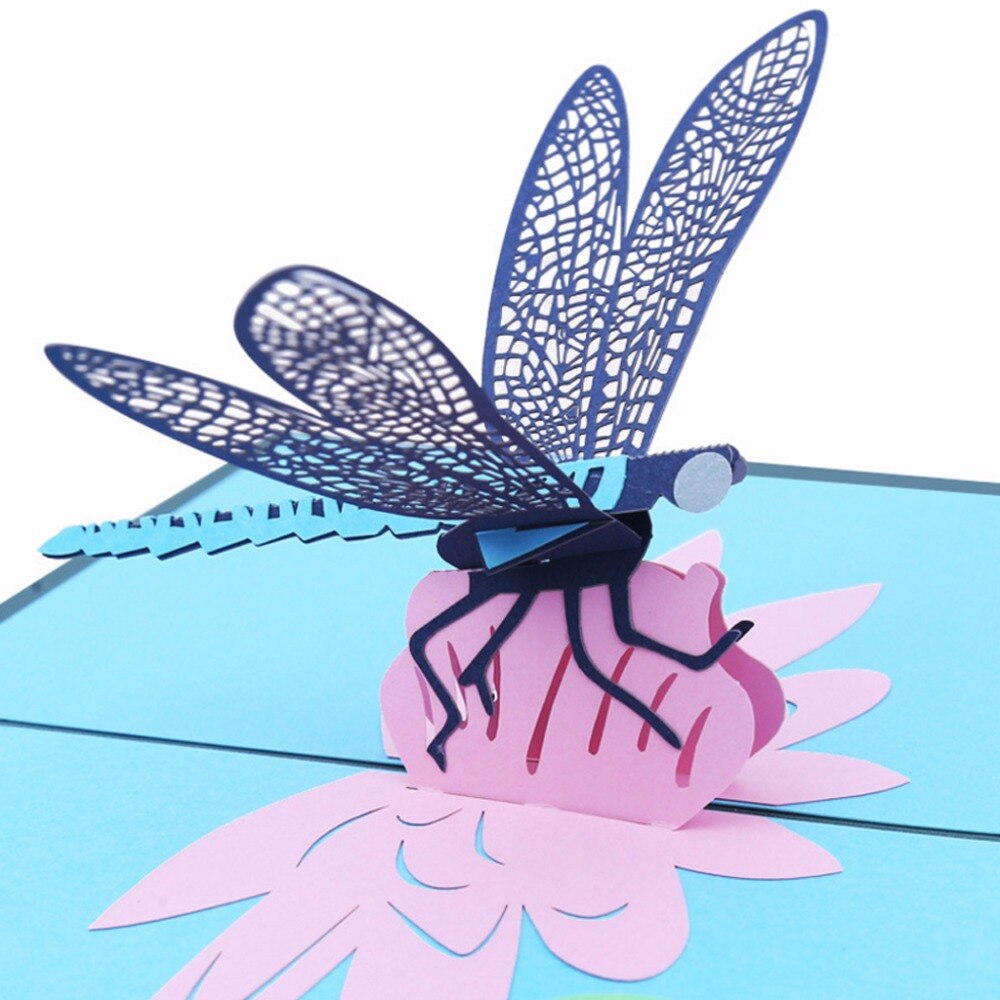 3D Pop Up Greeting Card Dragonfly Handmade Birthday Christmas Wedding Invitation