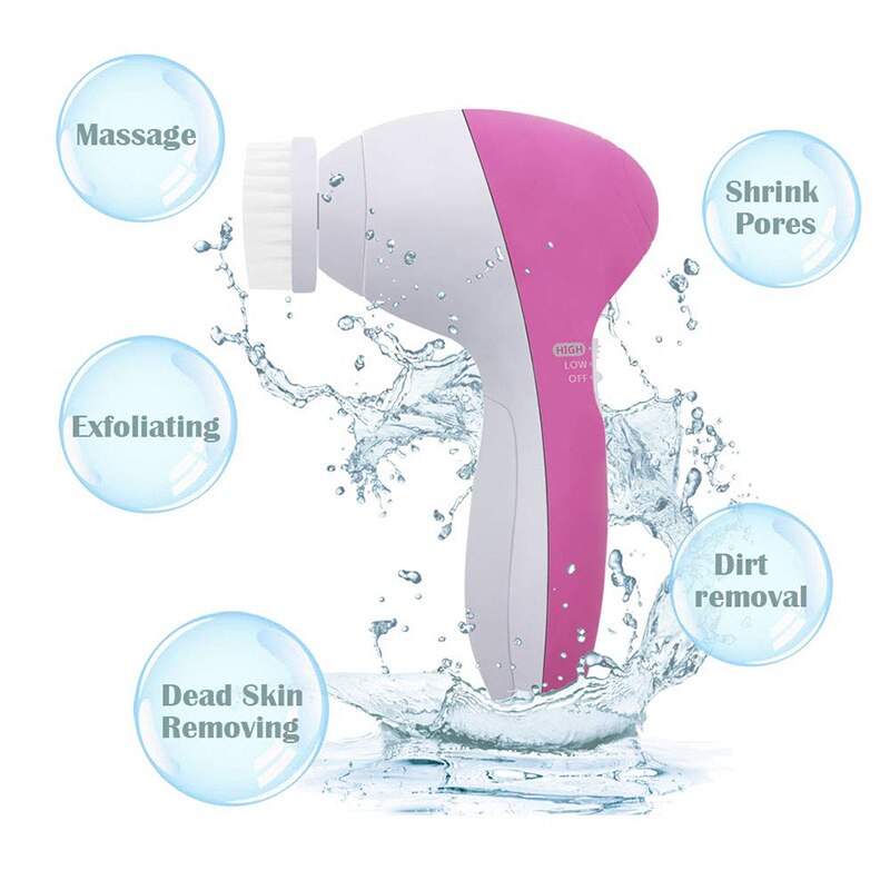 Elektrische Gezichtsreiniging Borstel 5 In 1 Gezicht Cleanser Wassen Met Opzetborstels Gezicht Exfoliërende Vibrator Massager