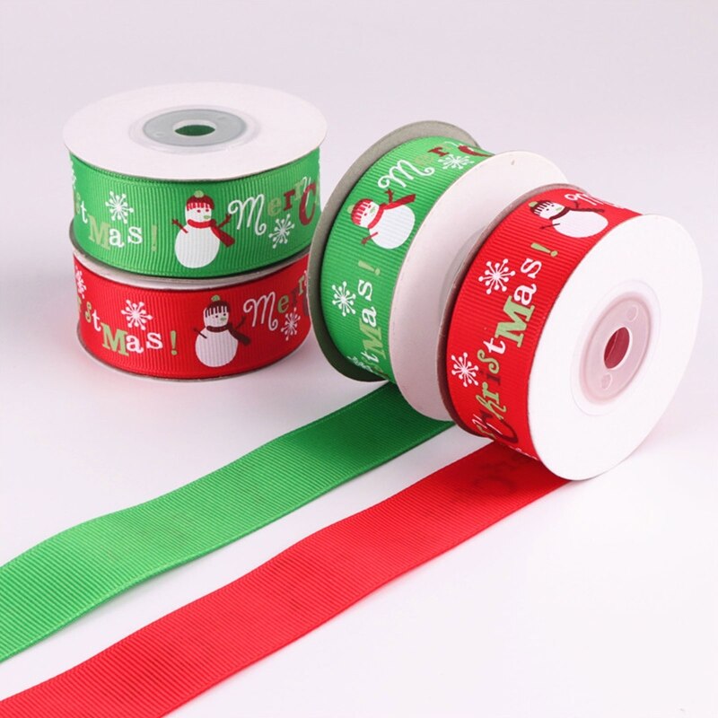 7 Rolls 10 Yards 25Mm Sneeuwman Printing Rode Groene Kerst Grosgrain Lint Voor Diy Ambachten Cadeaupapier Party Decor
