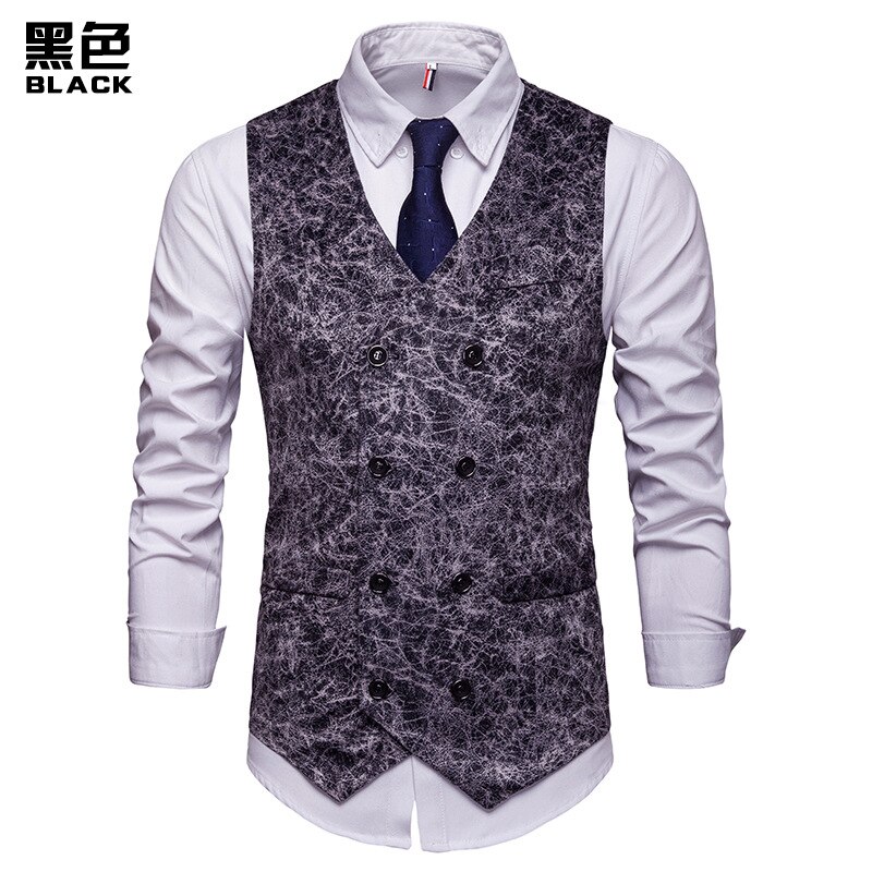 Mens Vest European Version of Leopard Print Lounge Suit Jacket Business Vest Waistcoat Men: Black / XXL