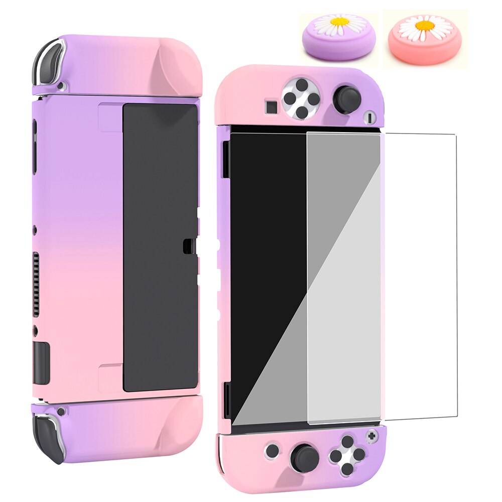 Hard Shell Micro-Frosted Cover Case Voor Schakelaar Oled &amp; Joycon Controller Game Accessoires 4 Thumb Grip Cap En screen Protector: Sky Blue