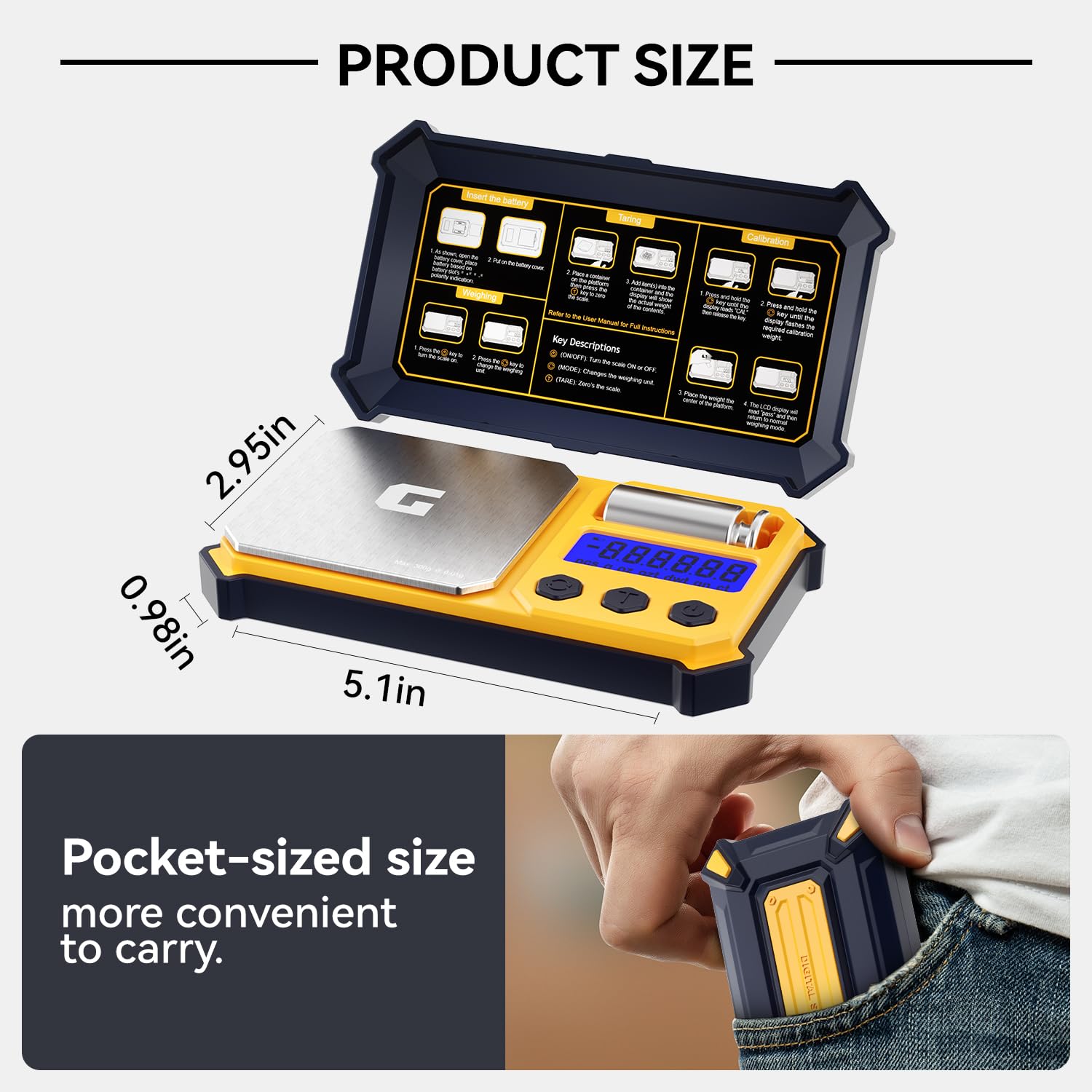 300g x 0.01g precision electronic scale with 50g calibration weight, backlit LCD display, stainless steel weighing platform