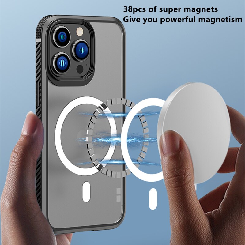 LNIOES für iPhone 13 Magnetische Fall 13 Pro Carbon Faser Matte Transparent Drahtlose Ladegerät Fall Abdeckung für iPhone 13 Pro MAX Fall