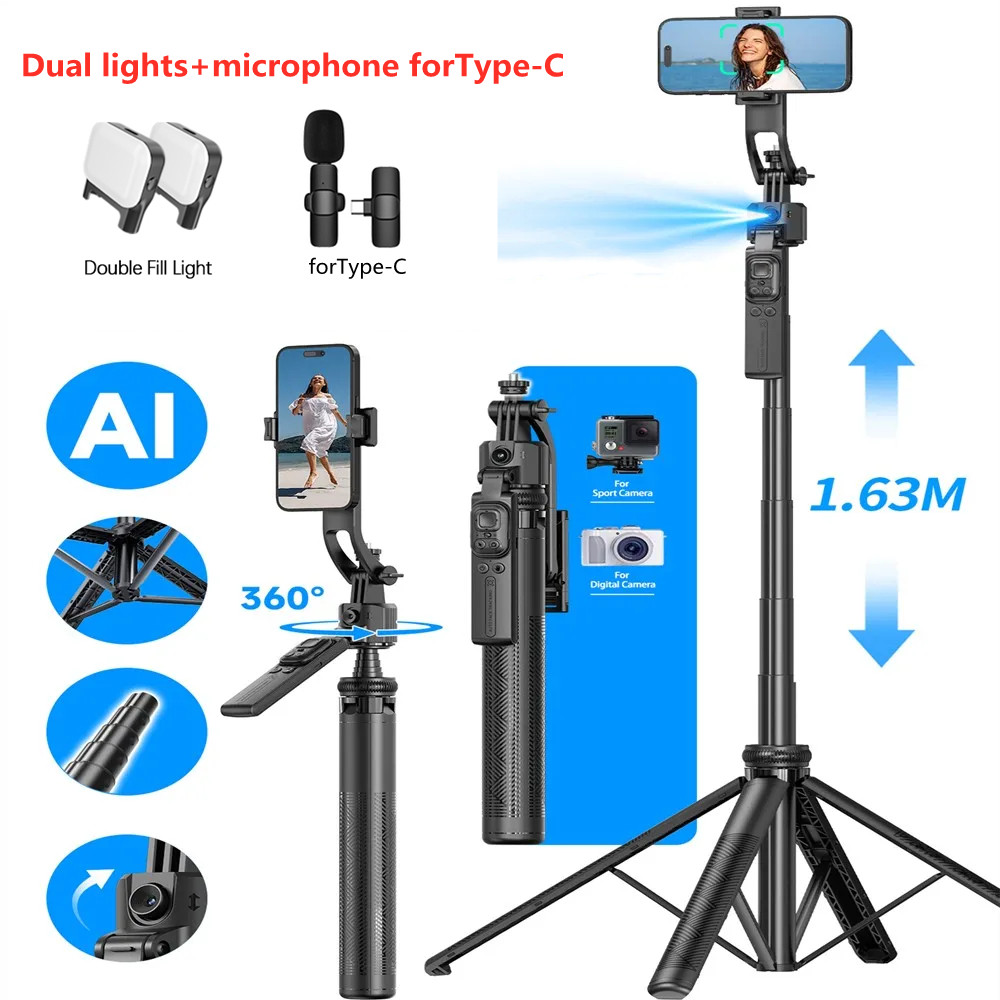 C17 Selfie Tripod - 1620mm Max Length - AI Tracking Shooting - Aluminum - with Remote Control: Purple