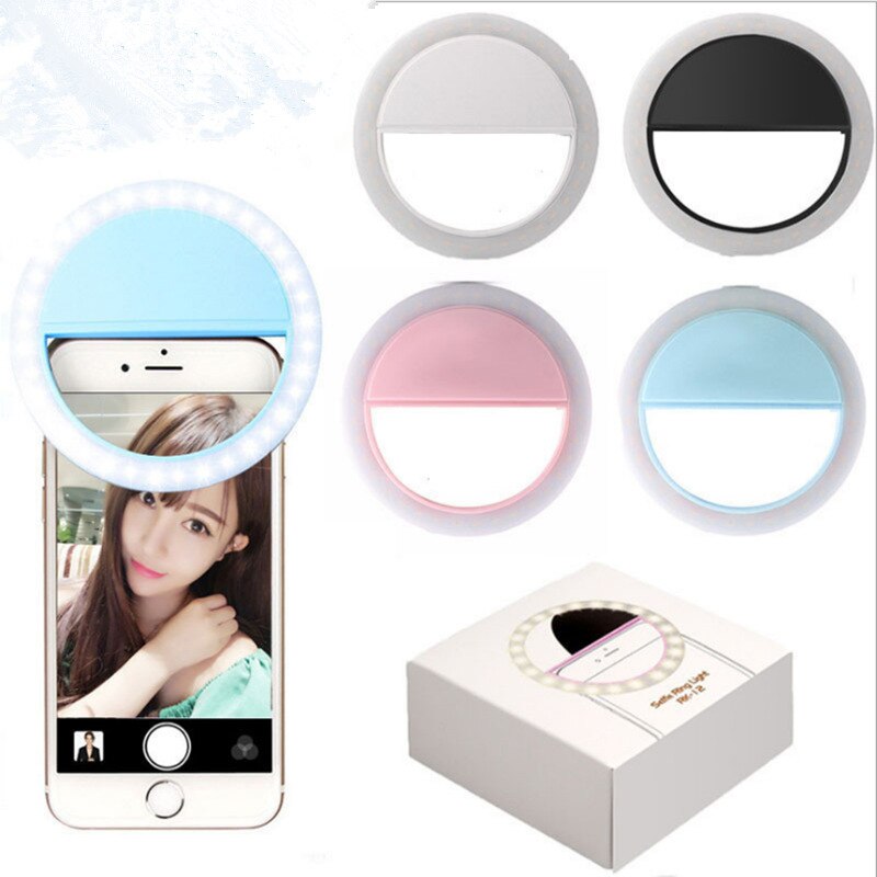 Selfie Ring Light Clip For iPhone Android Smartphone Portable 36 LED Rechargable Dry battery Lens Beauty Lamp Flashlight