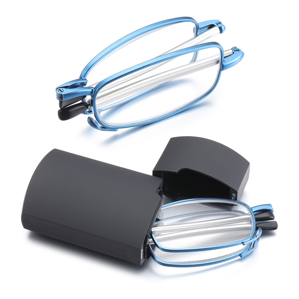 1PC Folding Reading Glasses Women With Case Portable Metal Telescopic Rotation High-definition Men Presbyopia Eyeglasses+1.0~4.0: green / +400