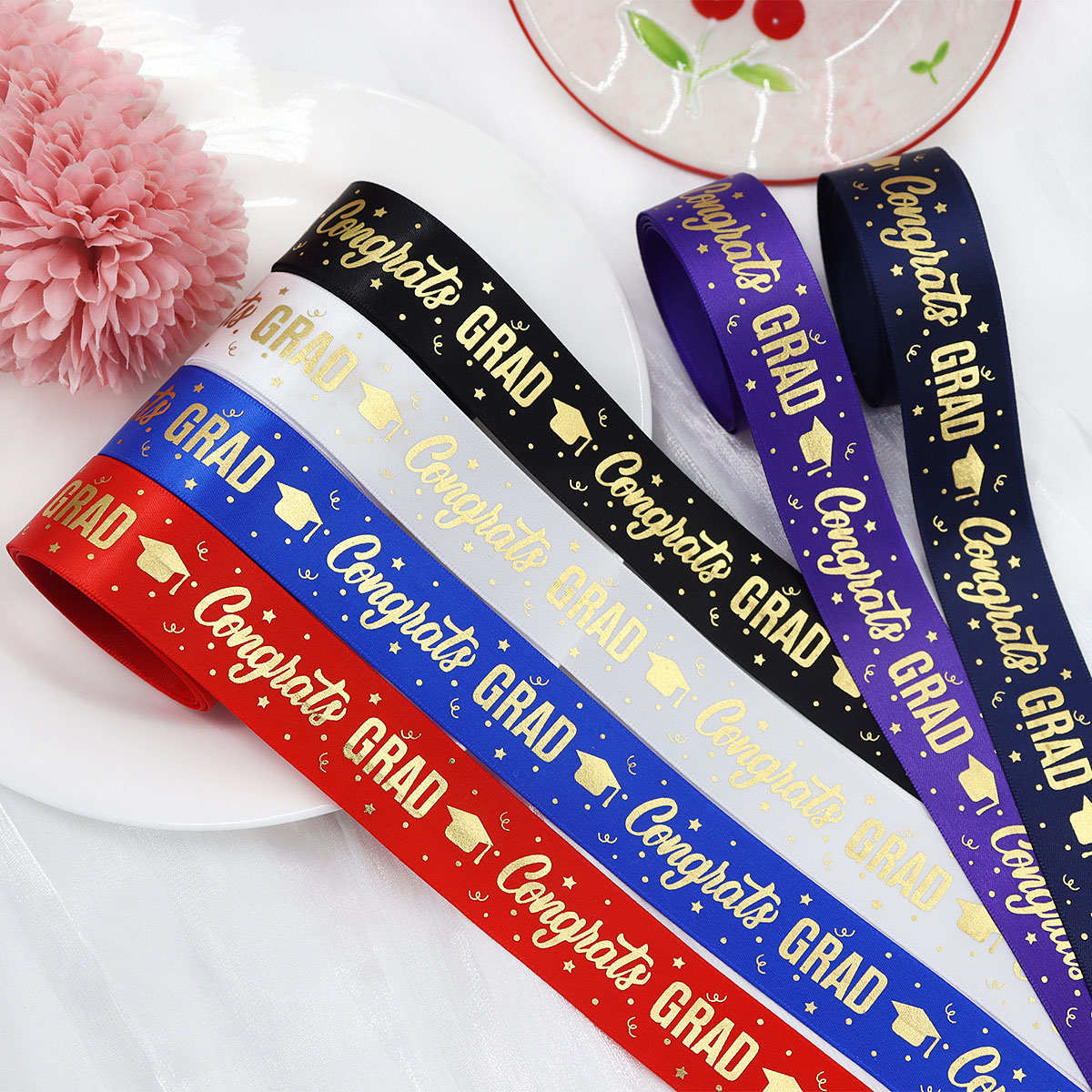 1 Roll，5 Yards Graduation Packaging Ribbon,Decoration Party DlY Bow Ribbon, Graduation Ceremony CampusParty Supplies