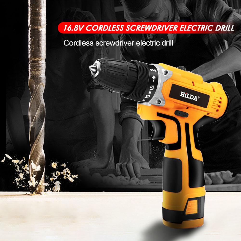 Hilda 16.8V Lithium Strong Torque Electric Hand Drill Machine Cordless Household Charging Screwdriver Wireless Power Tool