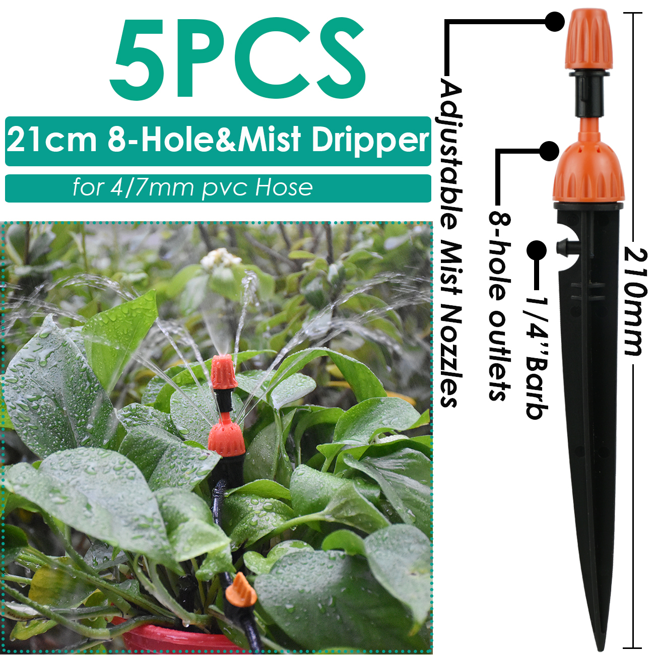 Sprycle Tuin 1/4 ''Gieter Sprinkler Druppelaar Druppelaar Irrigatie Kas Verstelbare Nevel Emitters Micro Spray Roterende Mondstuk: Light Grey