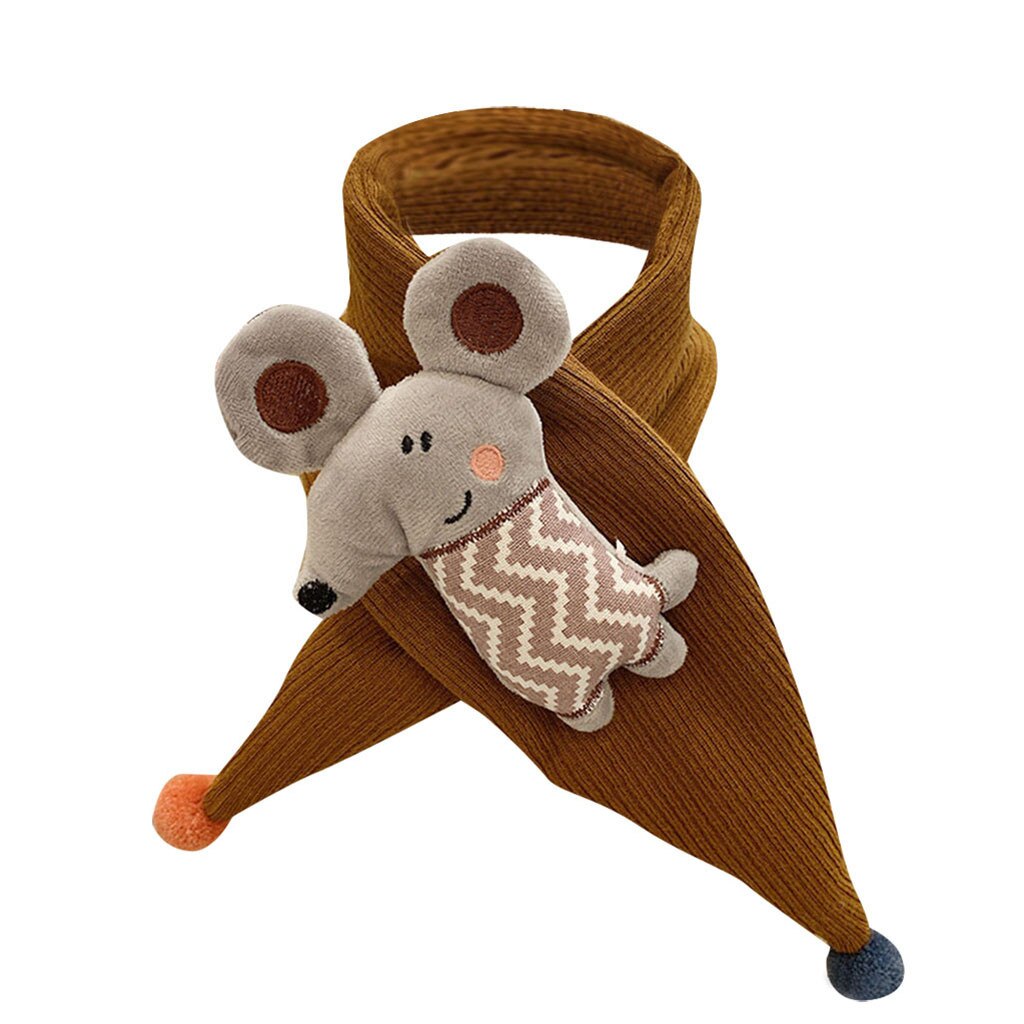 Kids Cartoon Animal Knit Scarves Kids Cartoon Shawls Scarves Collar Thickening Scarf Baby Boys And Girls Winter Knitted Clothes: Brown