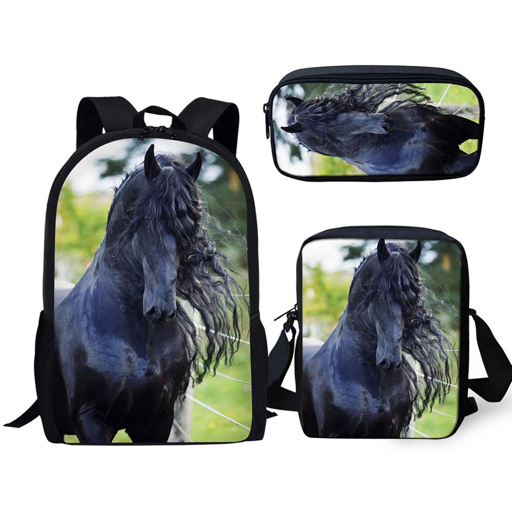 3 stuks/set met een mooi fries paard print patroon schooltas voor jongens tienermeisjes rugzakken kinderen studenten reistas