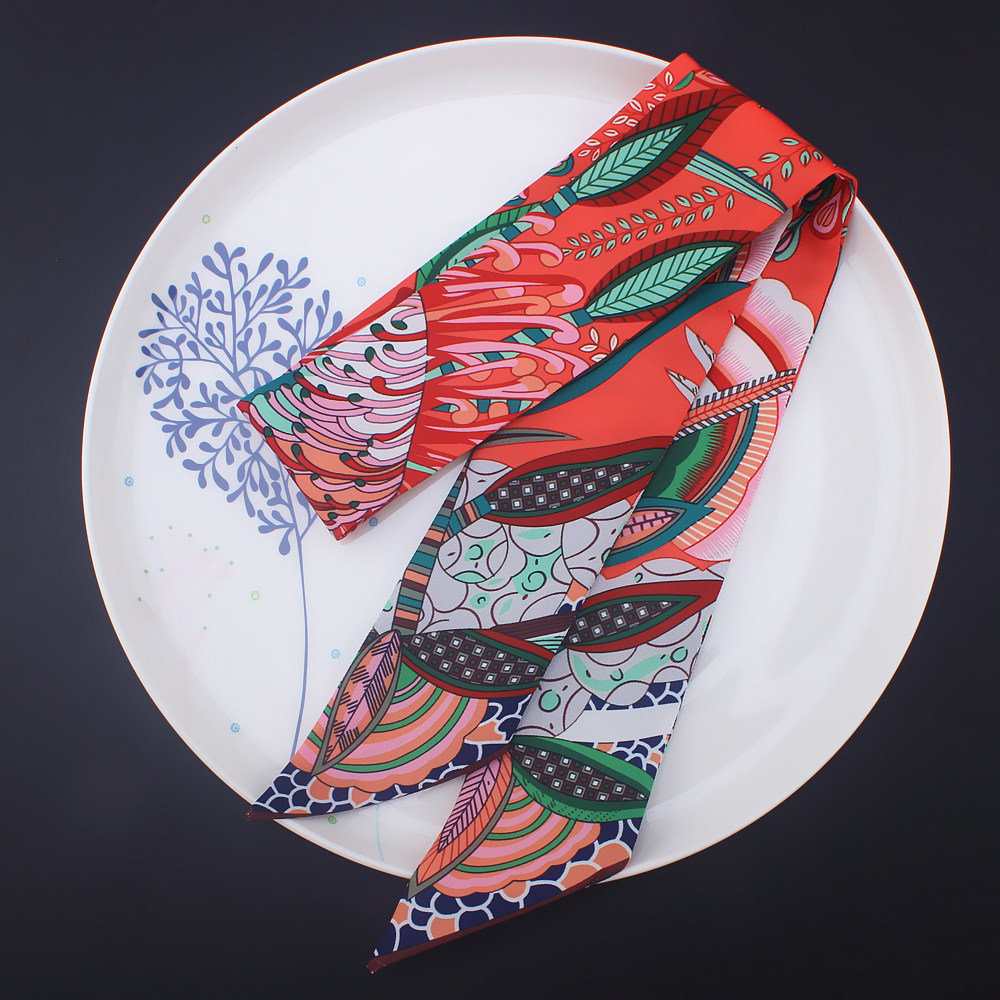 Bohemia Style Skinny Scarf Brand Silk Scarf For Women 4 Color Floral Print Head Scarf Long Handle Bag Scarves Wraps: C108-4