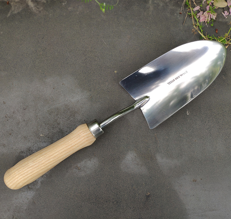 Traditionele Engels Tuin Hand Troffel Tuinieren Tool Met Sterke Essenhout Handvat & Full Size Rvs Graven Blade: ash wooden handle