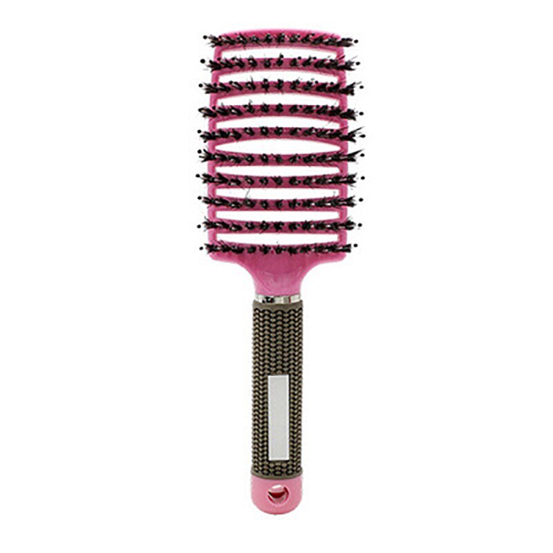 1Pcs Nylon Hair Brush Scalp Massage Comb Wet Curly Hair Care Bristle Anti-static Hairdressing Nylon Comb Wide Tooth Curved Comb: pink with bristle