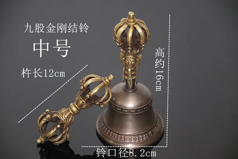 Nepal Tibetaanse Klokken Klinken Handgemaakte Koperen Vajra Bel En Stamper Meditatie Tool Geluid Genezend Instrument Boeddhist Levert: Donkergrijs