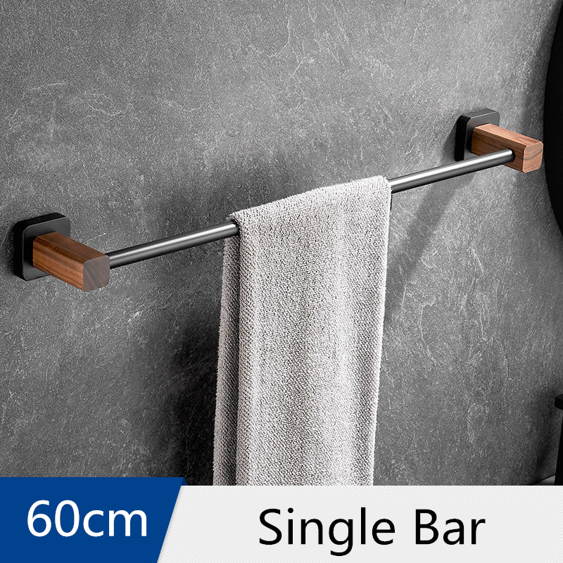 Juego de accesorios de baño, toallero negro de madera de nogal, soporte de papel higiénico, barra de toalla, gancho para Bata: Single bar