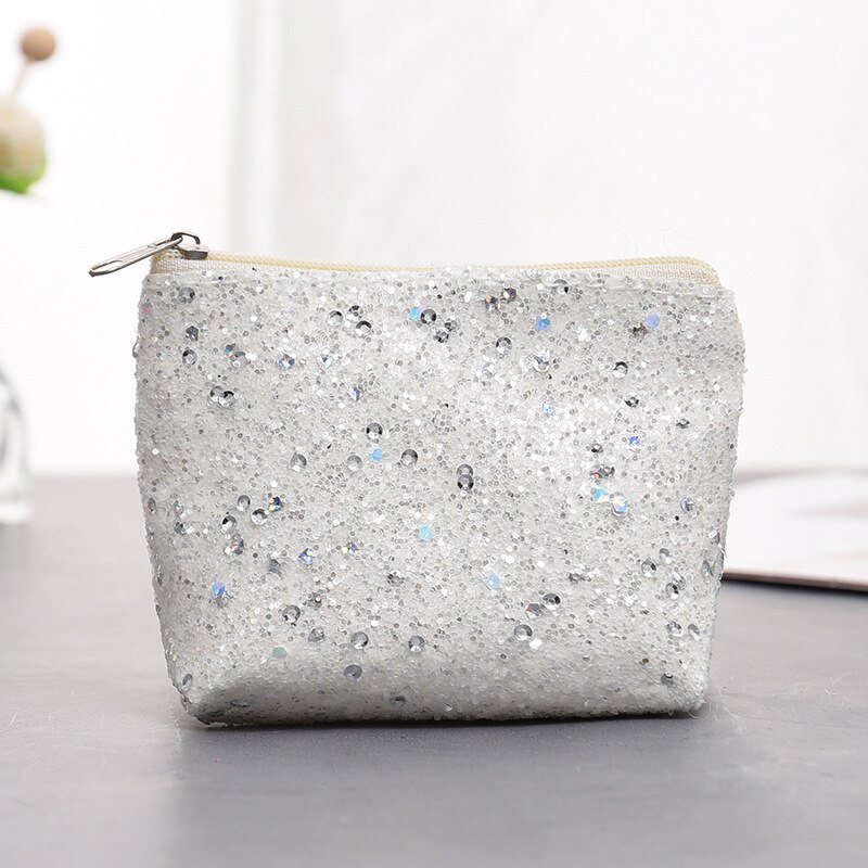 Lady's Cosmetic Bag Toiletry Organizer Sequins Refreshing Bling Bling Makeup Pouch Travel Kit Coin Bag Purse Makeup Bags: Shiny white-7