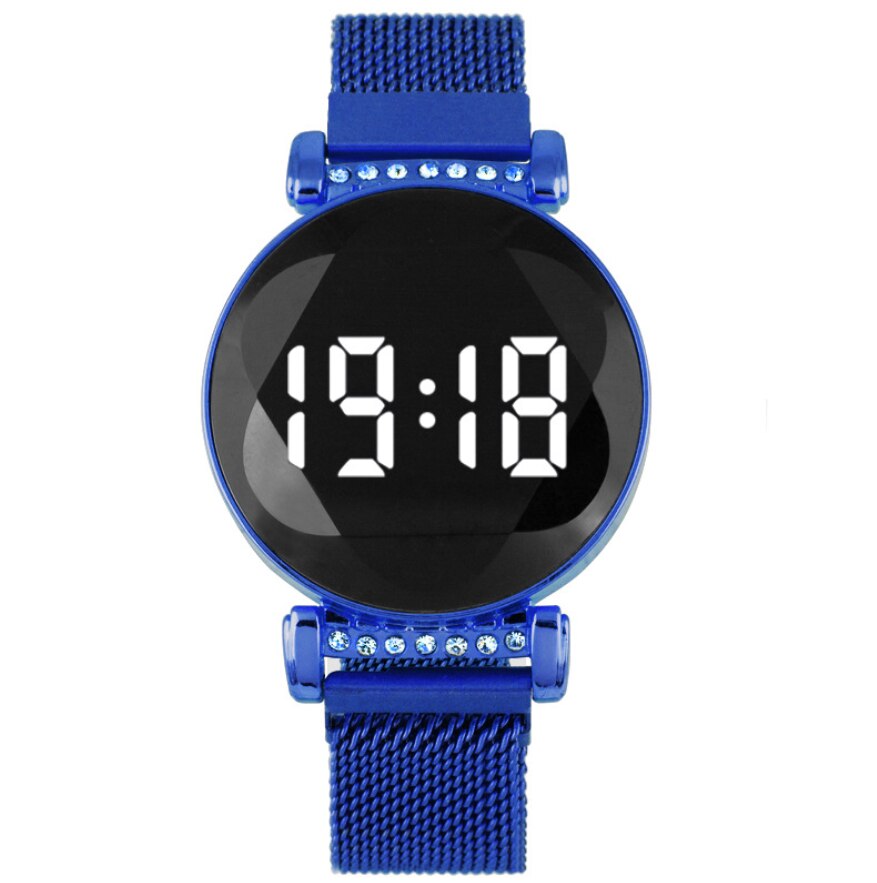 Meisjes trend elektronisch dameshorloge casual ronde led touchscreen dameshorloge magneetband damesstudentenhorloge: Blauw