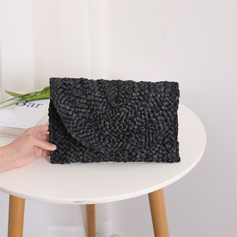 Yogodlns bolso de mano tejido de cáscara de maíz para cena, bolso grande de paja Simple a la para mujer, cartera informal de verano para vacaciones para mujer: Beige