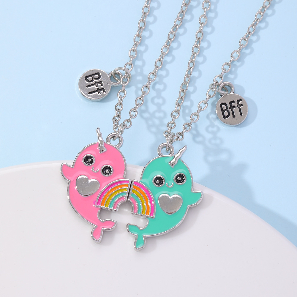 Süße Katze Herz Magnet Halsketten für Frauen Mädchen Kawaii Beste Freunde Neko Hündchen Ebene Anhänger Kette BFF Freundschaft Schmuck