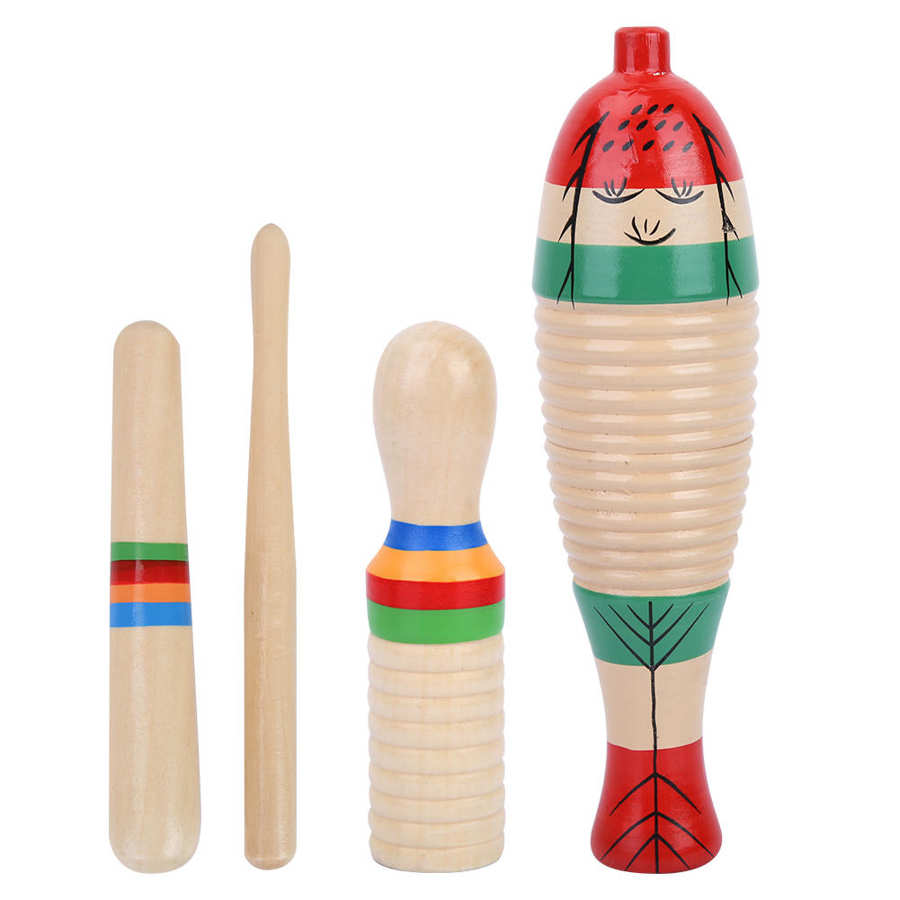 Percussion Instrument Equipped with Scraper Colorful Musical Guiro Instrument Wood 2 Sets for Developing Music Potential Early