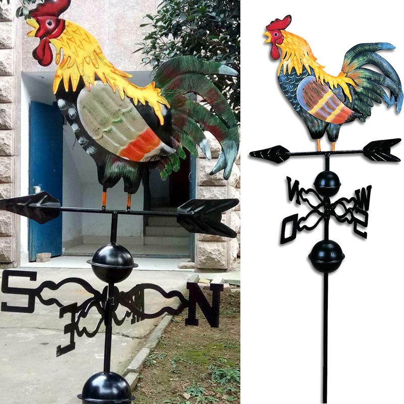 Metal Weather Vane with Rooster Ornament Rooster Weathervanes Garden Patio Decor BJStore