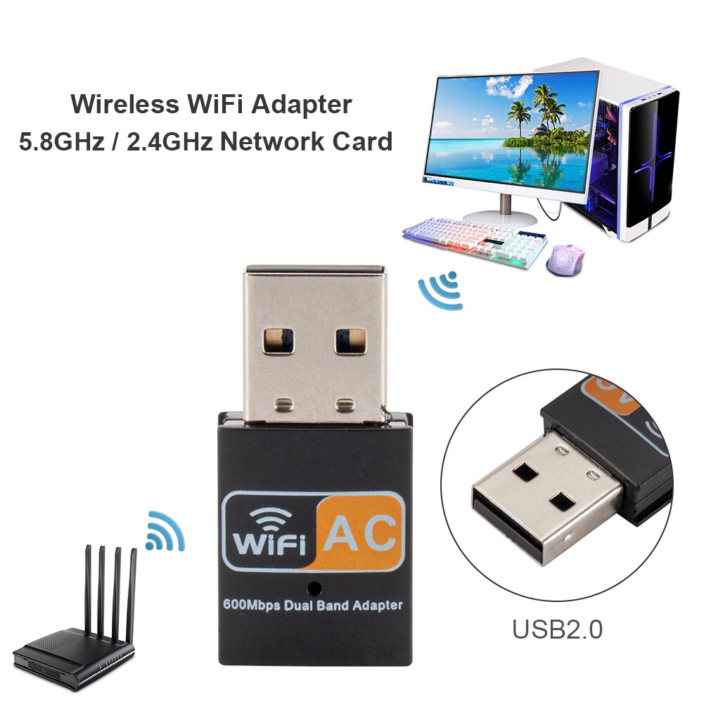 Zespół bezprzewodowy odbiornik 2.4G/5GHz podwójny mini USB WiFi karta sieciowa przenośny przenośny 600M telefony samochodowe ładowarka Bluetooth