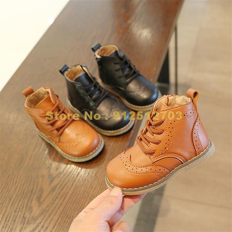 Crianças outono unisex clássico rendas botas de couro crianças meninas meninos tornozelo botas tamanho 21-30 sapatos