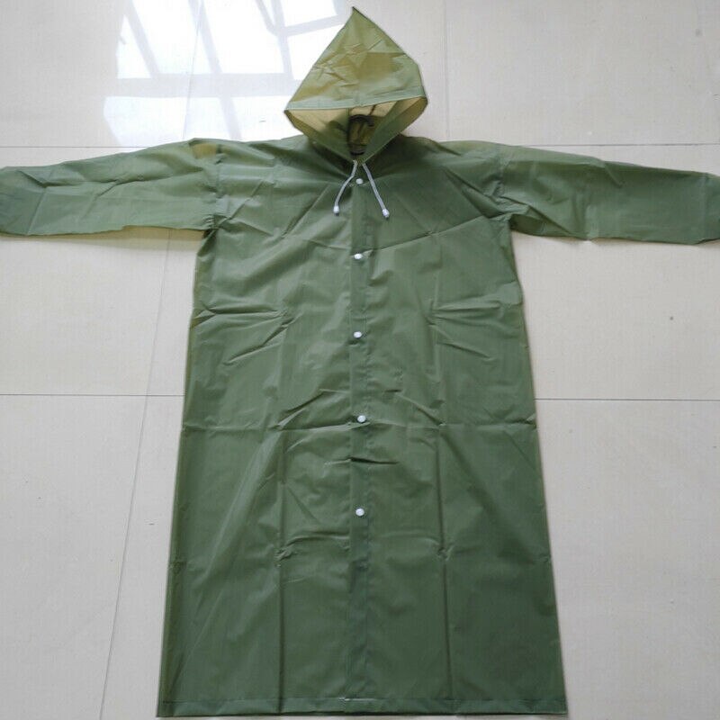 Men Women Waterproof Raincoats EVA Transparent Button Hooded Raincoat Portable Outdoor Travel Rain Coat Poncho Plastic Rainwear: Army Green