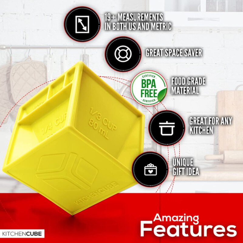 Kitchen Cube All-in-One Measuring Cup to Improve Organization Measuring Device With 19+ Cooking Measurements For Cooking Baking