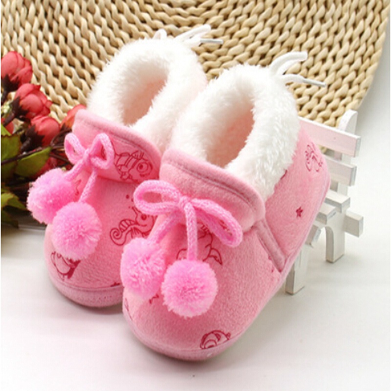 Pasgeboren Peuter Infant Baby Meisjes Effen Hairball Warme Pluche Laarzen Zachte Tong Schoenen Casual Winter