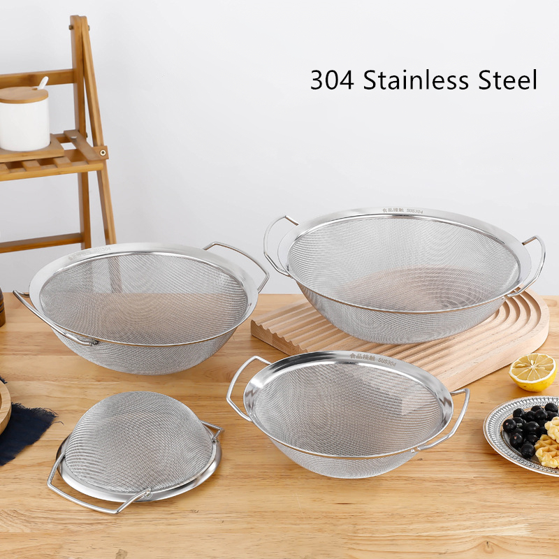 Stainless Steel Fine Mesh Strainer Basket with Double Handles Large Juice Rice Flour Sieve Food Filter Drainer Cooking Utensil