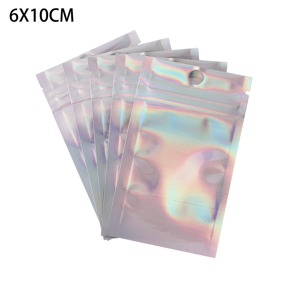 20 Teile/paket Kunststoff Tasche 6 Größen Aluminium Folie Hologramm Lebensmittel Beutel Kleine Wasser Proof Zipper Wiederverschließbaren Beutel: 6X10CM