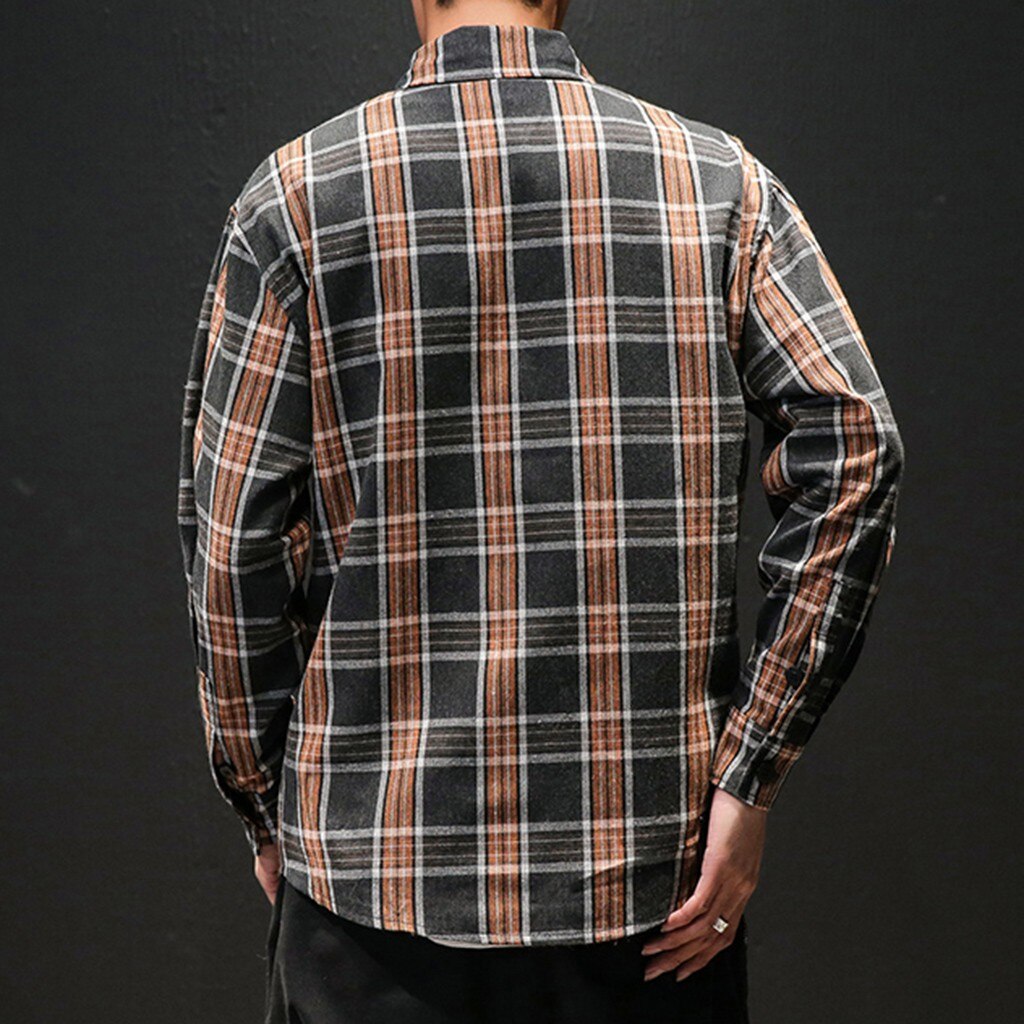 Herr rutiga skjortor i stil man blå brun rutiga långärmade skjortor herr oversized topp skjorta plus size bekväma
