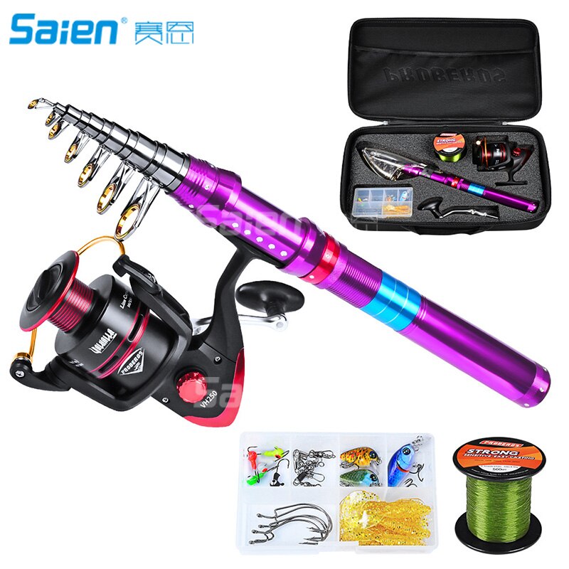 Telescopic Fishing Rod and Reel Combos with Full Kits and Carrier Bag Carbon Fiber Fishing Pole for Travel Saltwater Freshwater