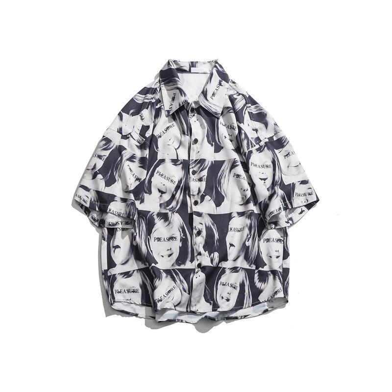 Mørkt ikon fuldtrykt street skjorter mænd sommer kortærmede herre skjorter oversized skjorter mænd streetwear tøj: Sort skjorte / Xl