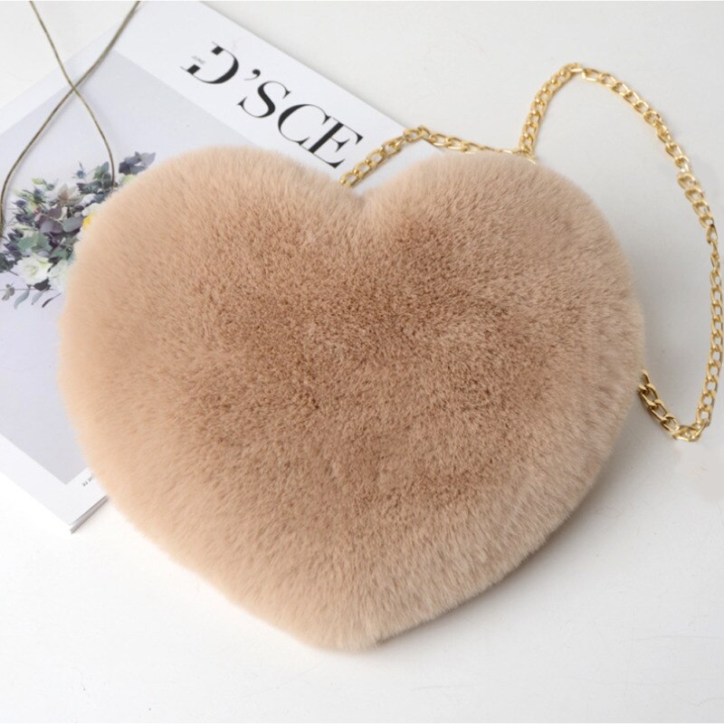 UK Women Heart-shaped Bag Plush Love Shoulder Hairy Bag Valentine Day