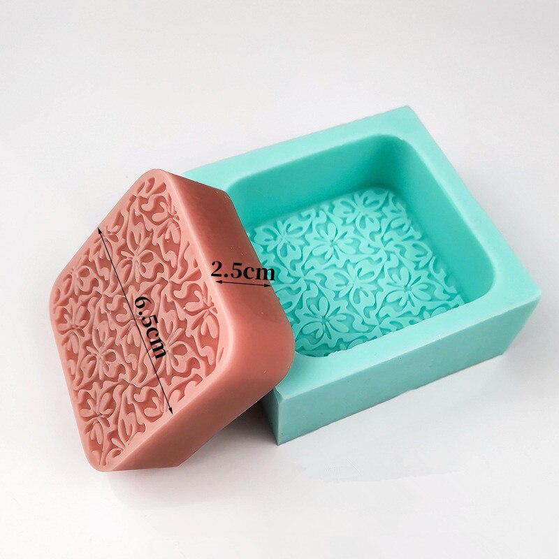 Padrão de flor artesanal sabão silicone molde diy esculpido quadrado redondo fazendo sabão silicone molde chocolate bolo ferramentas decoração: C