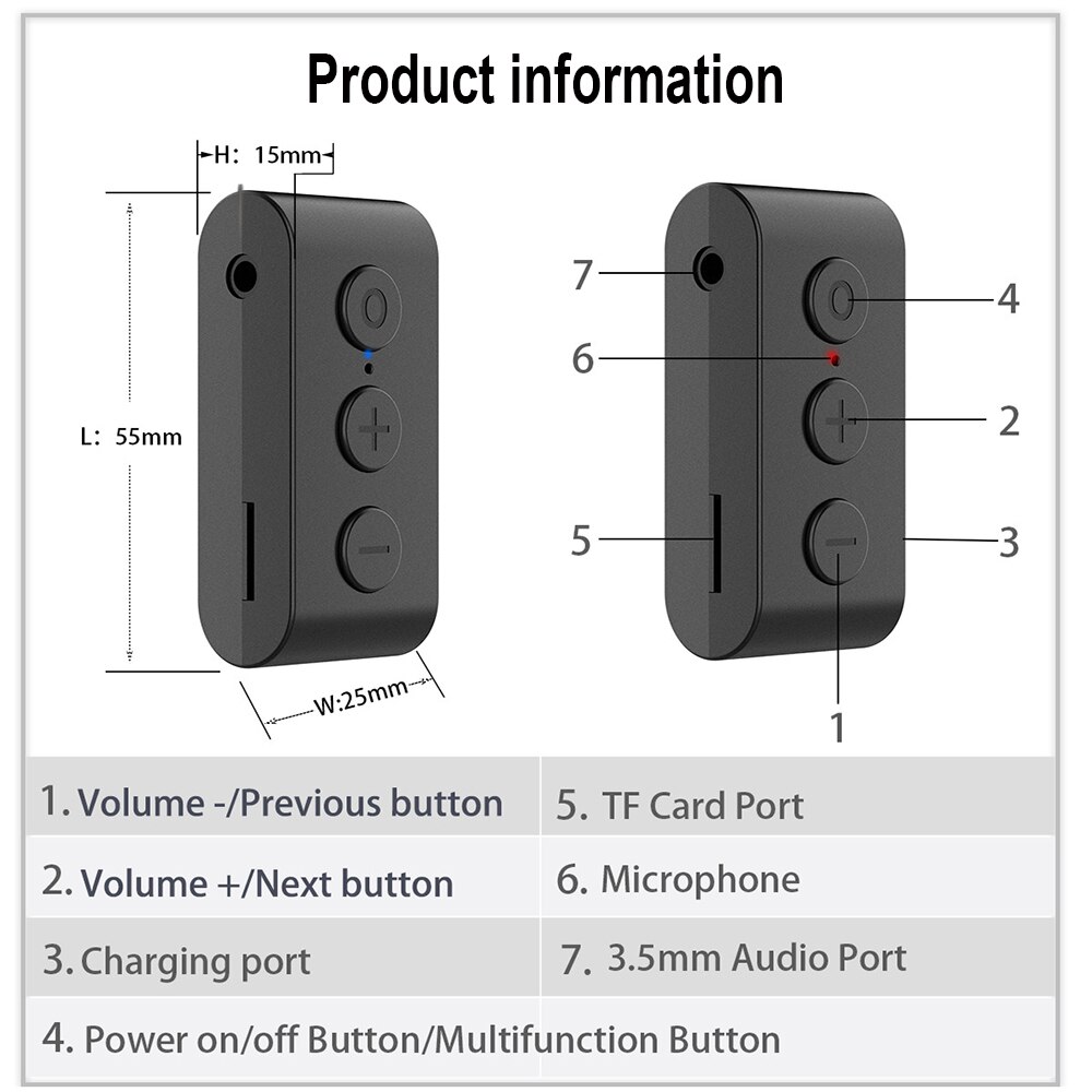 Bluetooth 5.0 Audio Receiver Aux Wireless Audio Adapter 3.5mm Audio Aux Reciver Support TF Card Call Handsfree For Car Headset