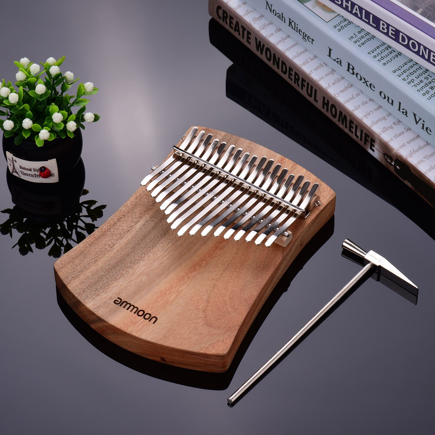 ammoon Kalimba 17-Key Thumb Piano Camphorwood C Tone Finger Piano with Carry Bag Music Book Musical Scale Stickers Tuning Hammer